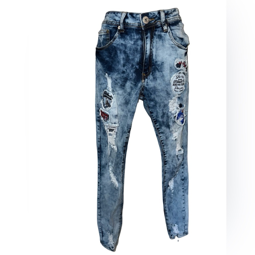 Red Fox Jeans distressed patch skinny jeans SZ 13